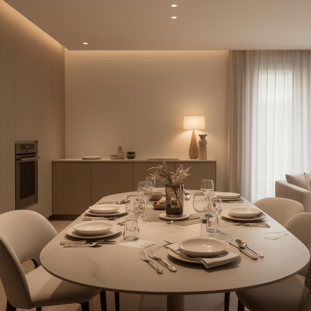 Modern interieur met gedekte tafel